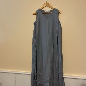 J. Jill Blue Gray Linen V Neck Sundress